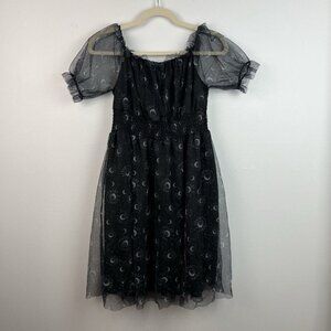 Romwe Celestial Babydoll Dress L‎ Black Sheer Gothic Whimsigoth Dark Fairy Y2K